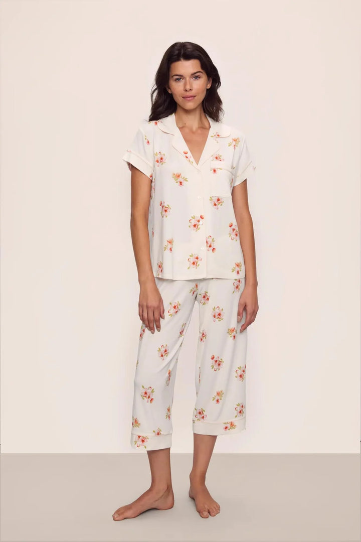 GISELE PRINTED SHORT SLEEVE CROP PJ SET (FLORAL BLOOM/VANILLA) - EBERJEY