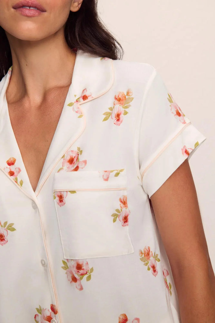 GISELE PRINTED SHORT SLEEVE CROP PJ SET (FLORAL BLOOM/VANILLA) - EBERJEY