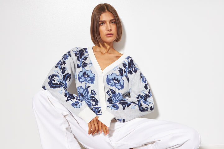 POLLY FLORAL CARDIGAN (BLUEBELL BOUQUET) - LINE