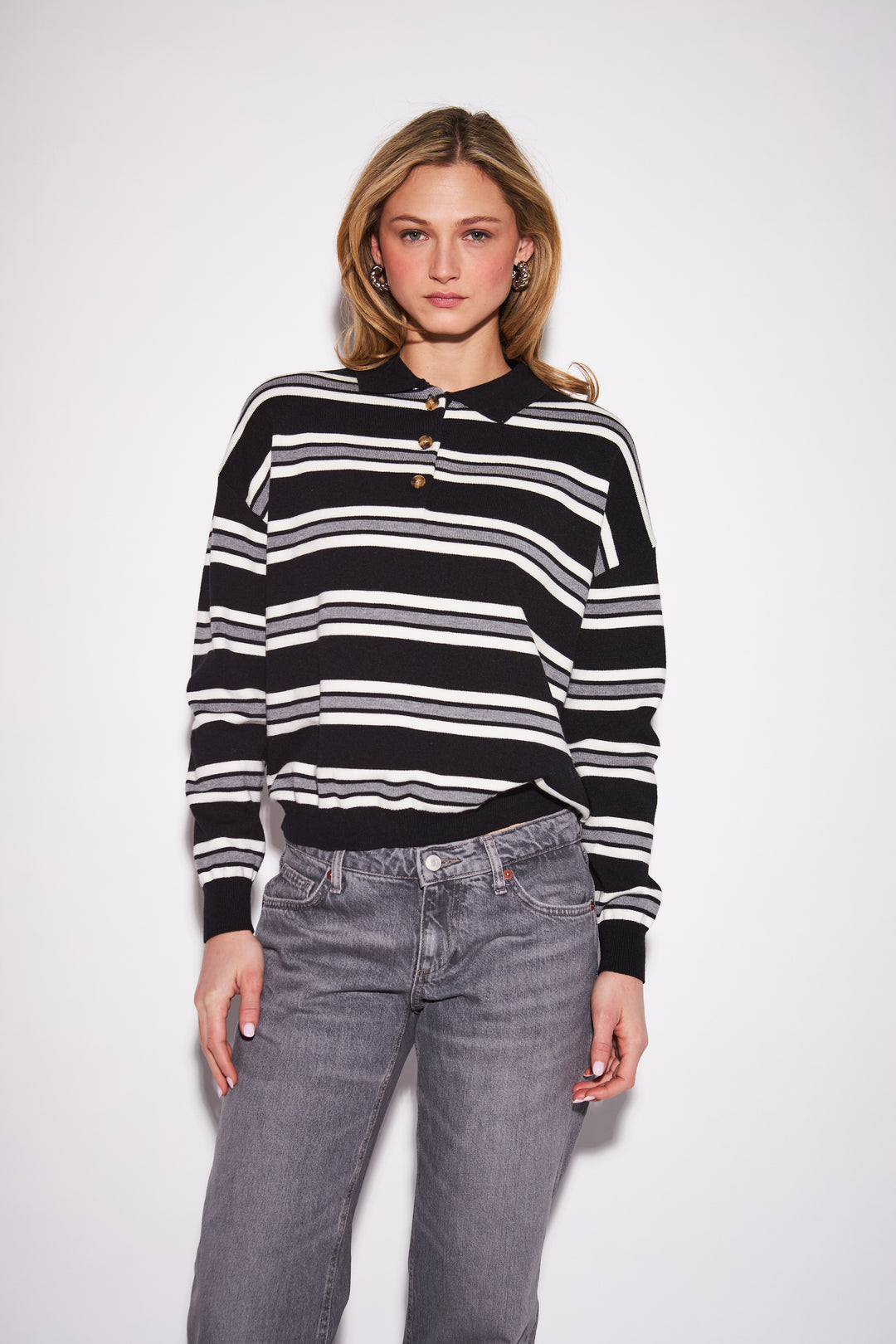 POPPY STRIPE SWEATER (ONXY STRIPE) - JOHN+JENN