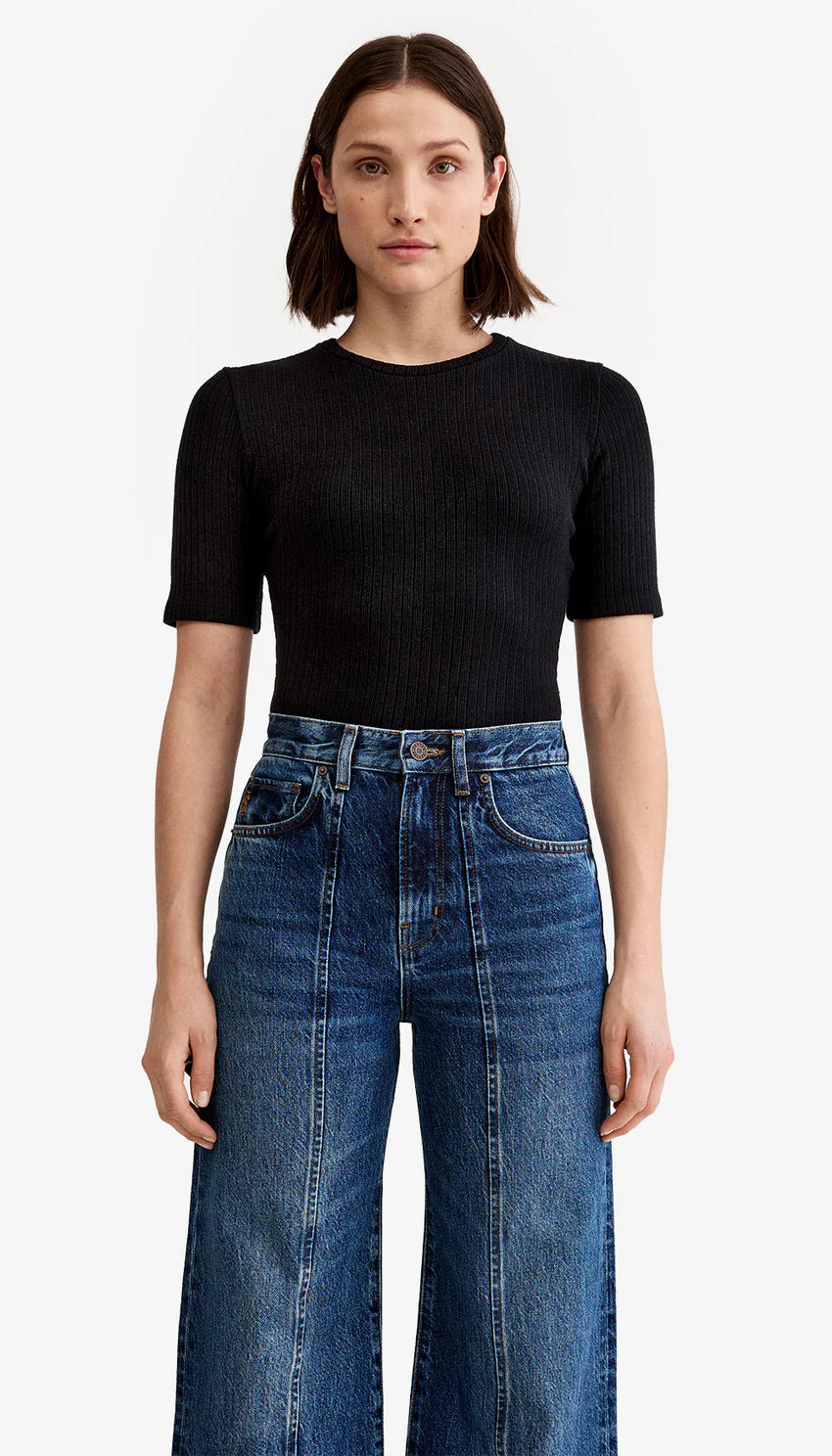 ELBOW SLEEVE KNIT CREWNECK (BLACK) - SMYTHE
