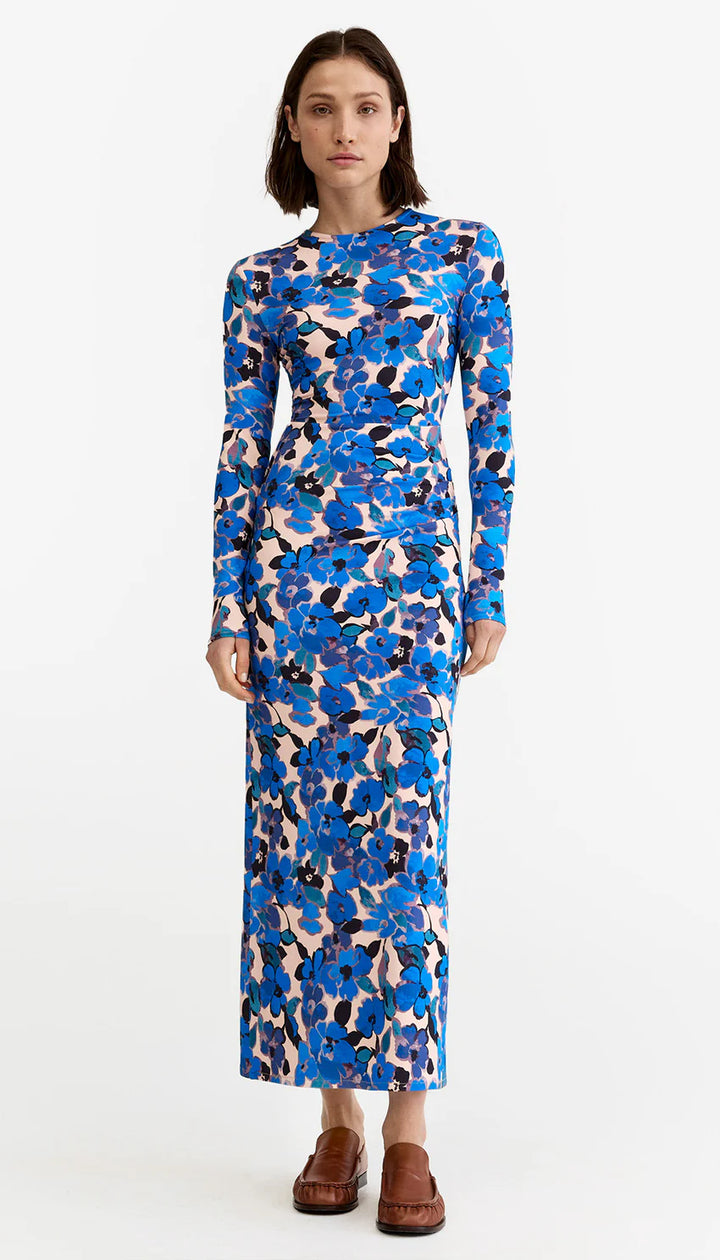 RUCHED CREWNECK MIDI DRESS (BLUSH/BLUE) - SMYTHE