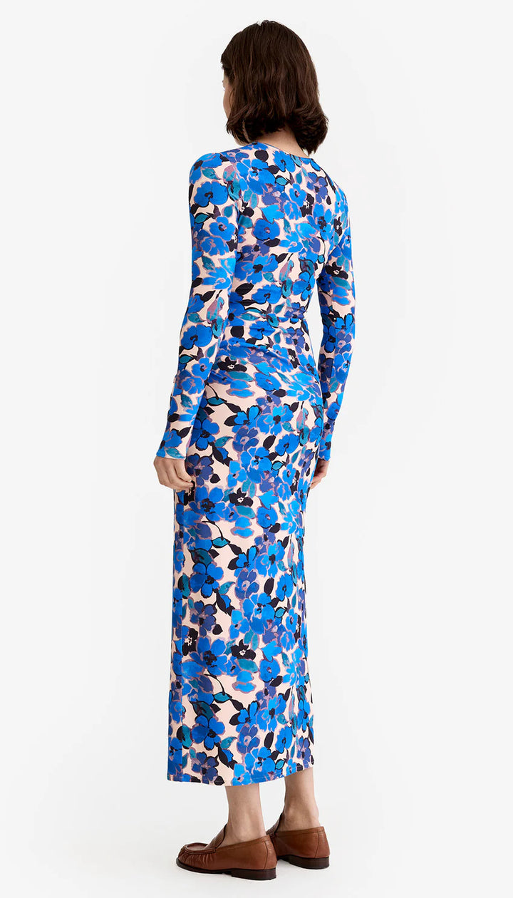 RUCHED CREWNECK MIDI DRESS (BLUSH/BLUE) - SMYTHE
