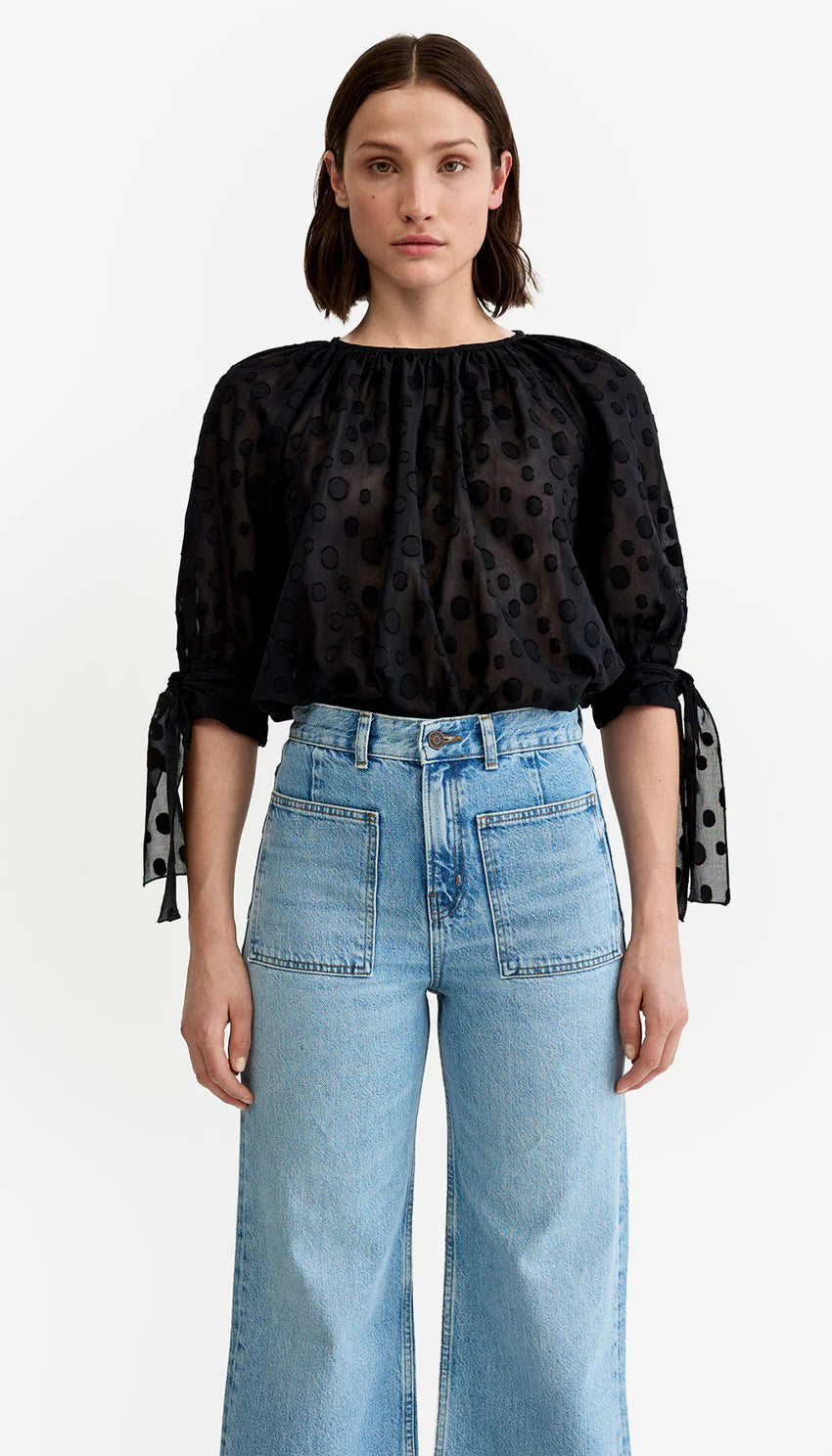 TIE SLEEVE BLOUSE (BLACK) - SMYTHE