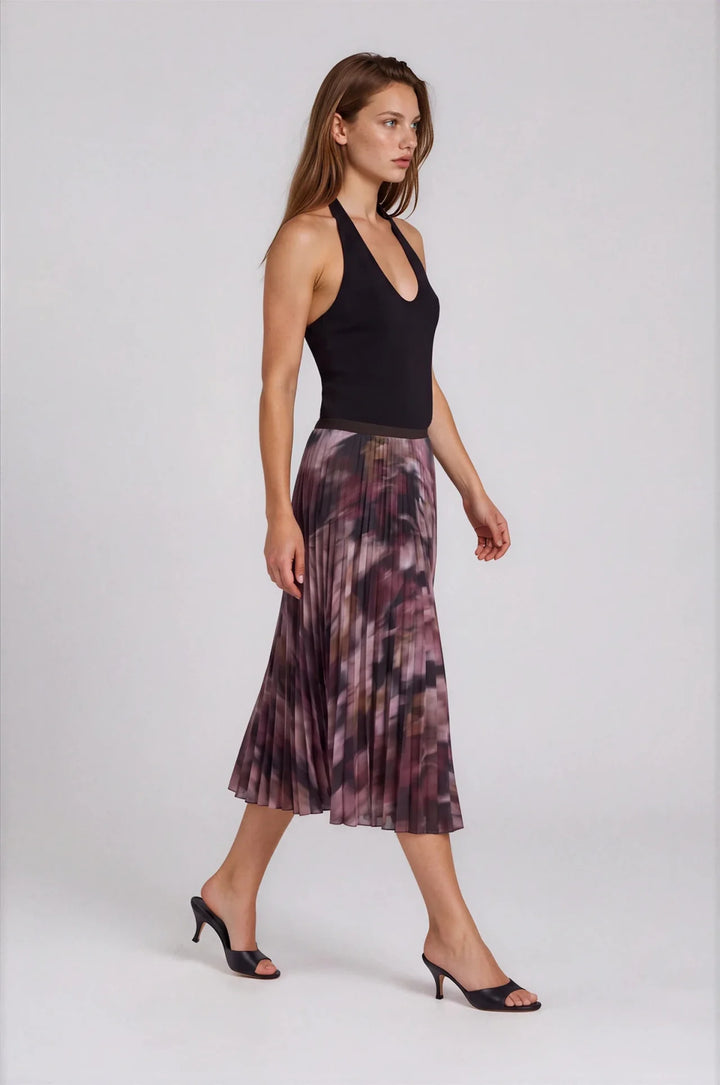 AUTUMN BLOOM PLEATED SKIRT (MAUVE FLORAL) - PURE & SIMPLE