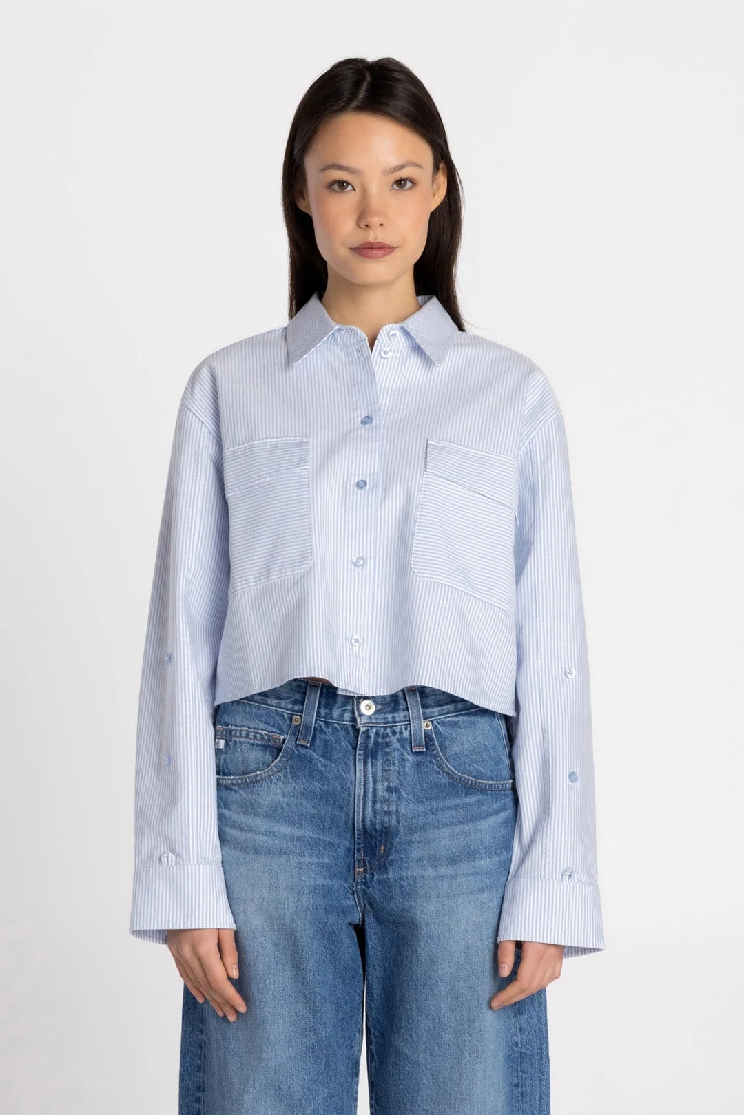 THE MODERN CROPPED SHIRT (ICY STRIPES) - PURE & SIMPLE