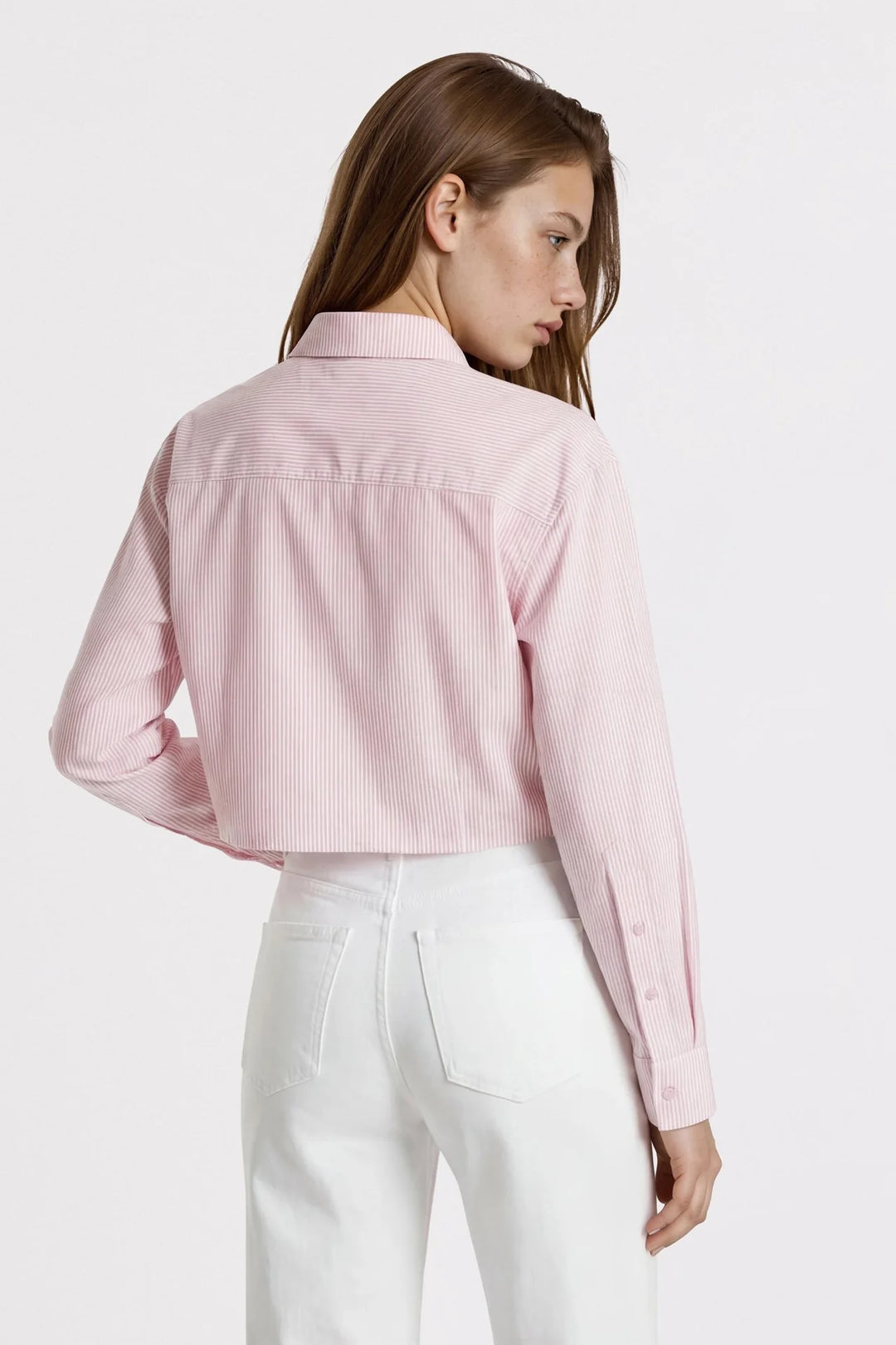 THE MODERN CROPPED SHIRT (ROSY STRIPES) - PURE & SIMPLE