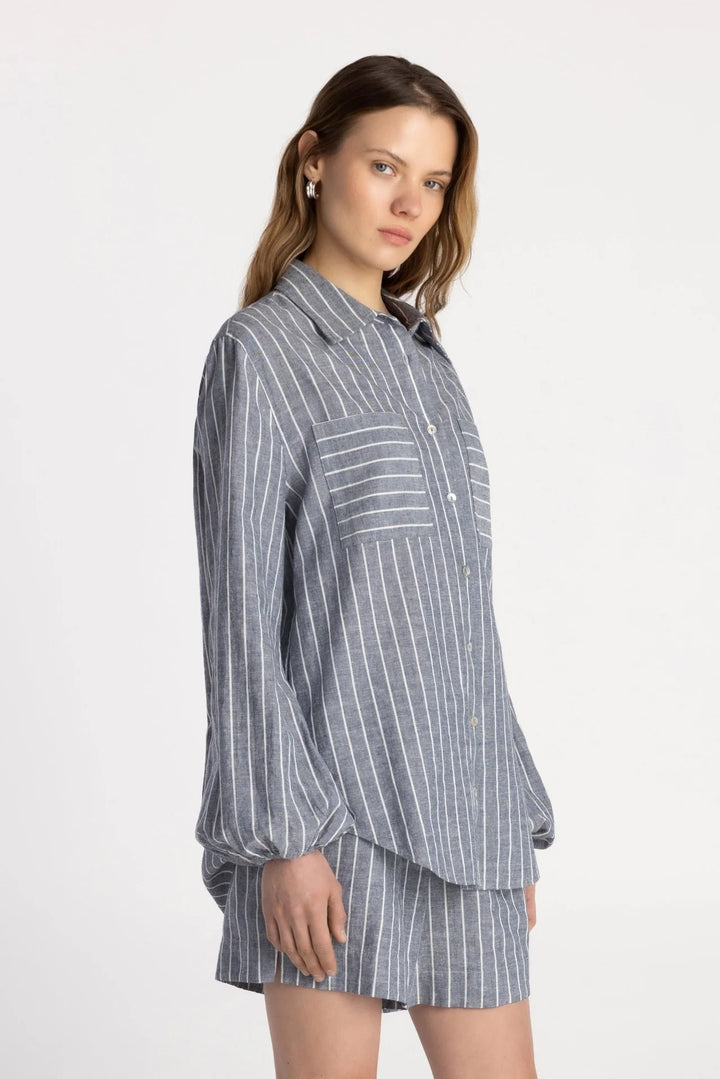 THE WEEKENDER SHIRT (NAVY SAND STRIPE) - PURE & SIMPLE