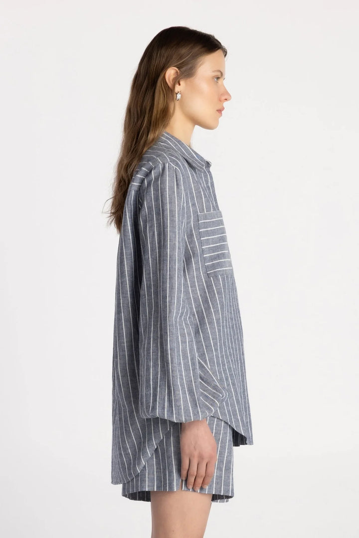 THE WEEKENDER SHIRT (NAVY SAND STRIPE) - PURE & SIMPLE