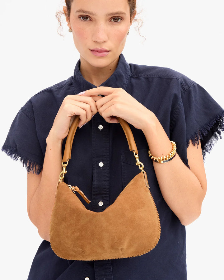 PETIT MOYEN MESSENGER W/ WHIPSTITCH (SUEDE CARAMEL) - CLARE V.
