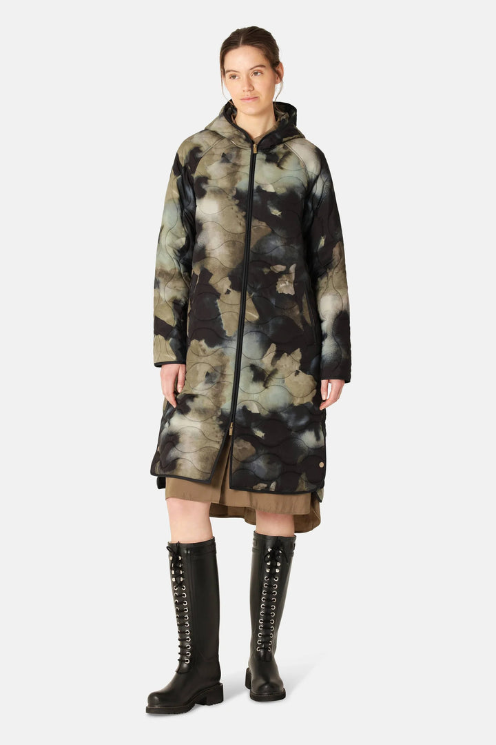 LONG QUILT JACKET W/ HOOD (MOSS PRINT) - ILSE JACOBSEN