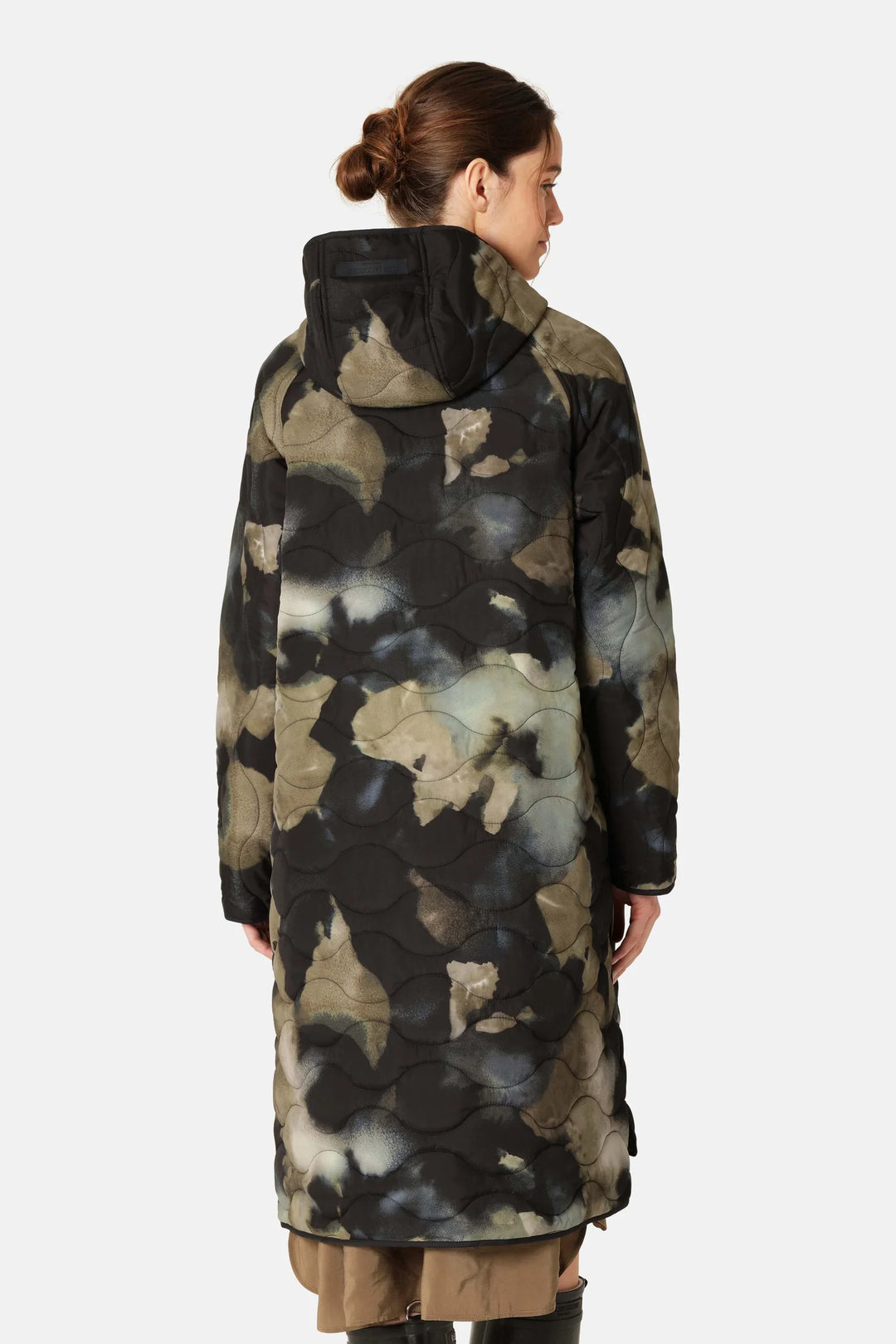 LONG QUILT JACKET W/ HOOD (MOSS PRINT) - ILSE JACOBSEN