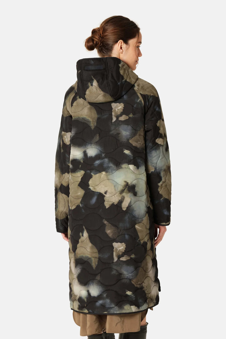 LONG QUILT JACKET W/ HOOD (MOSS PRINT) - ILSE JACOBSEN