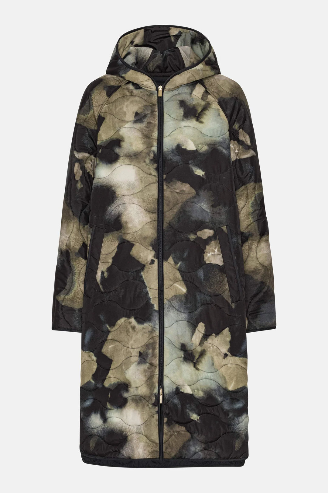 LONG QUILT JACKET W/ HOOD (MOSS PRINT) - ILSE JACOBSEN