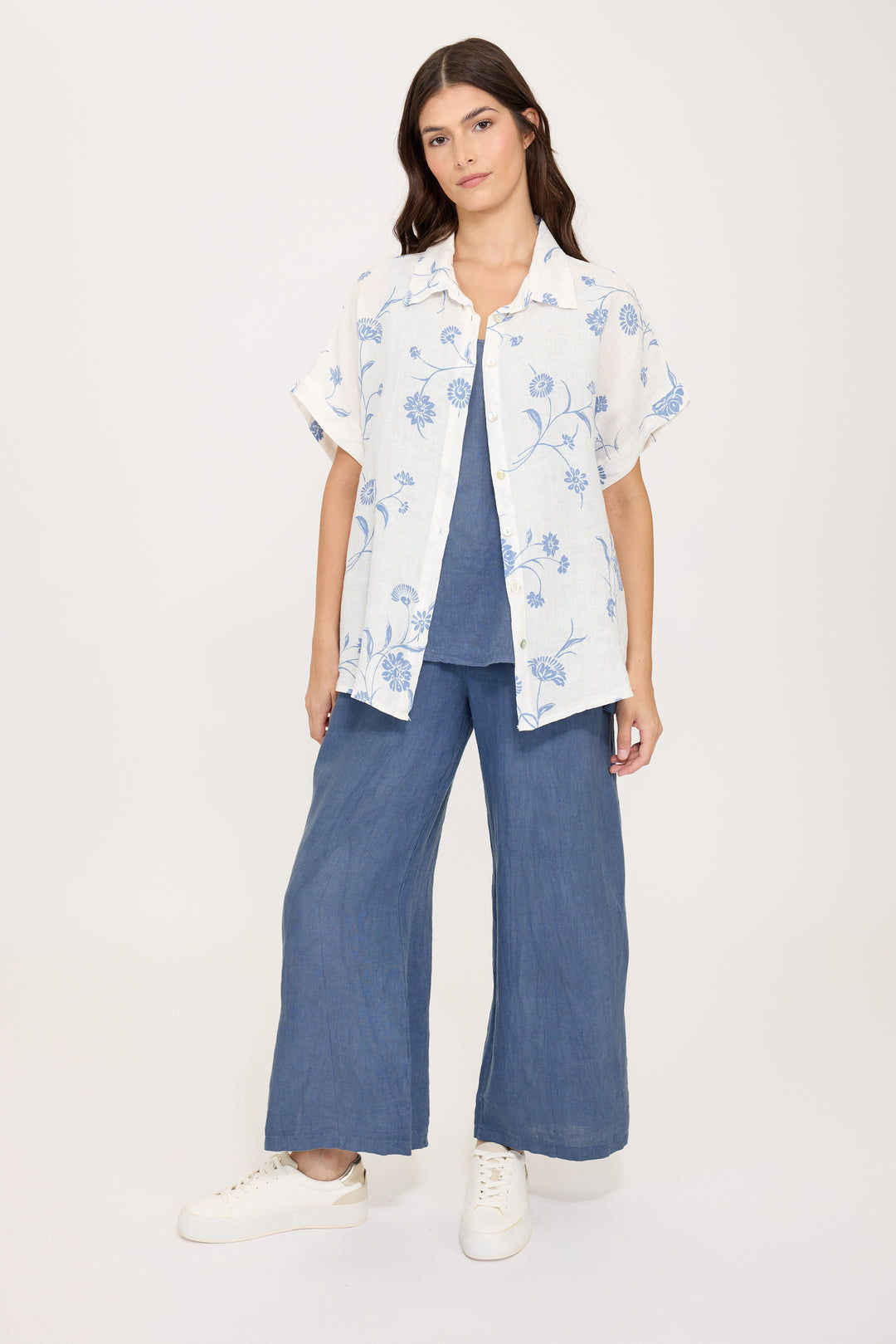 STRAIGHT LINEN PANT (CAPRI BLUE) - PISTACHE