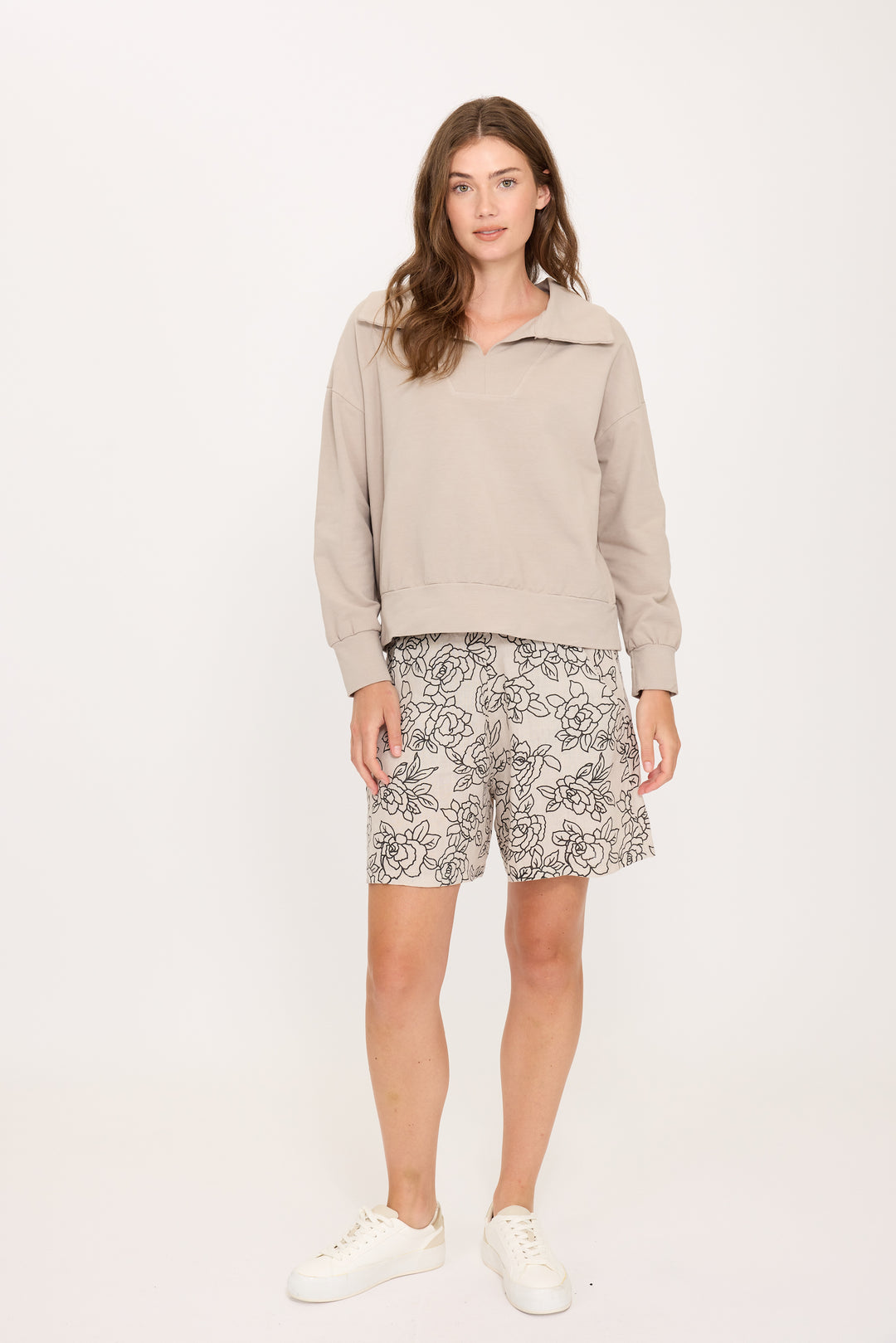 LINEN SHORTS (DIGITAL ROSE PRINT) - PISTACHE