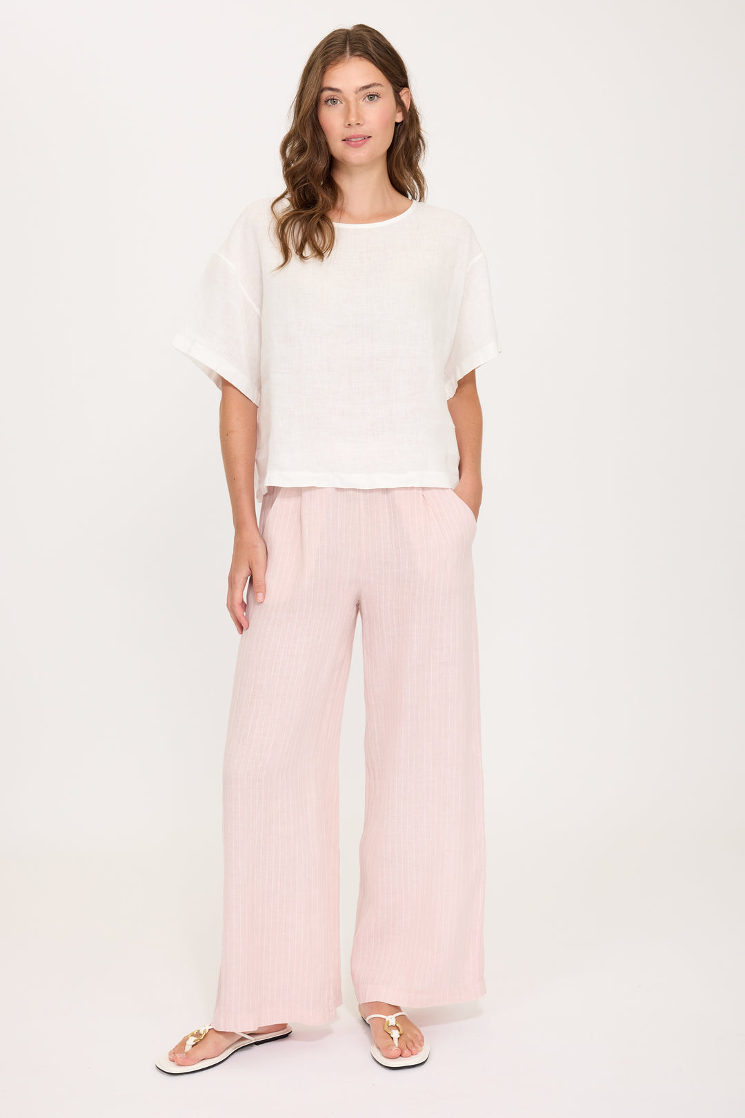 LOOSE LINEN TOP (WHITE) - PISTACHE