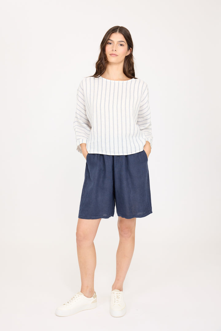 LINEN BERMUDA SHORTS (MIDNIGHT NAVY) - PISTACHE