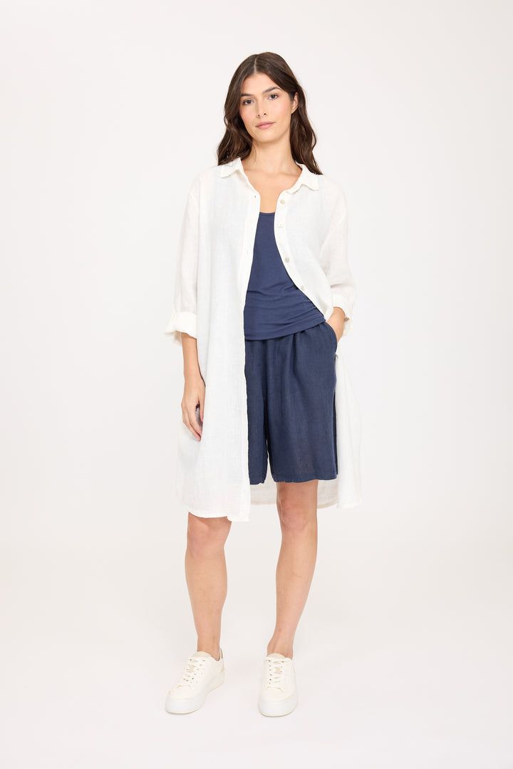 LINEN BERMUDA SHORTS (MIDNIGHT NAVY) - PISTACHE