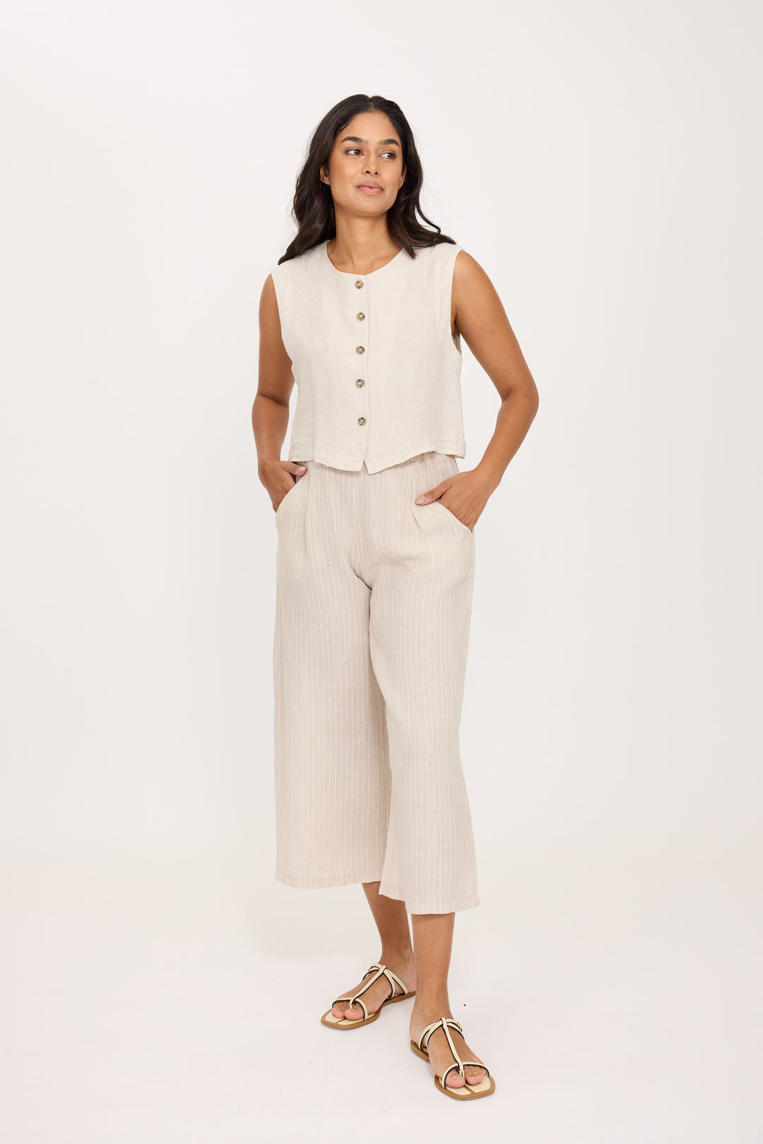 LINEN VEST TOP (SUMMER BEIGE) - PISTACHE