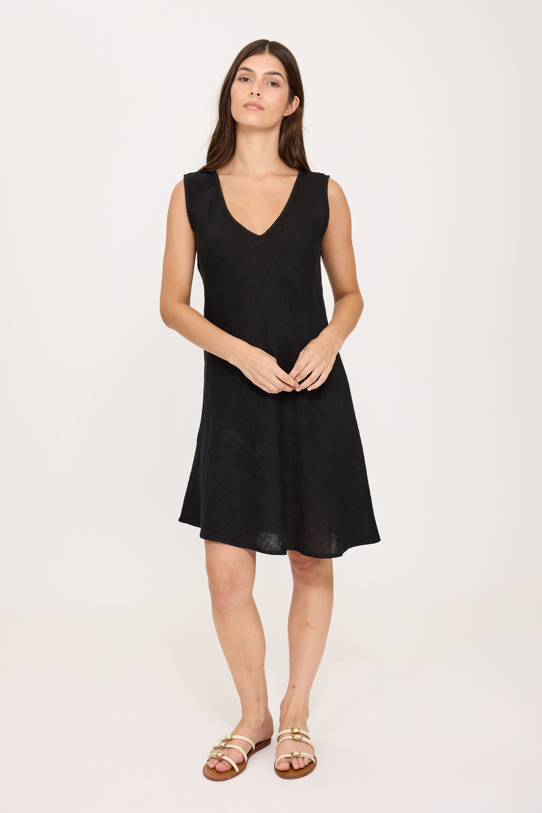 BIASED CUT LINEN SLIP DRESS (BLACK) - PISTACHE