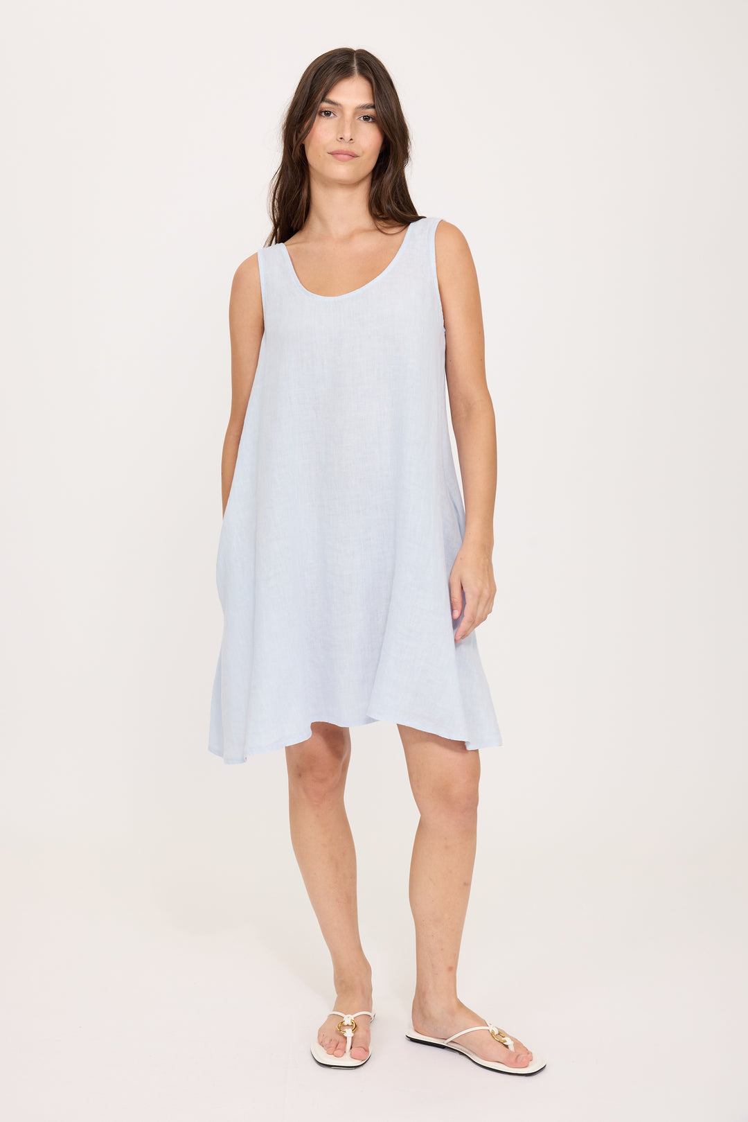 LINEN WEEKENDER DRESS (CLOUD BLUE) - PISTACHE