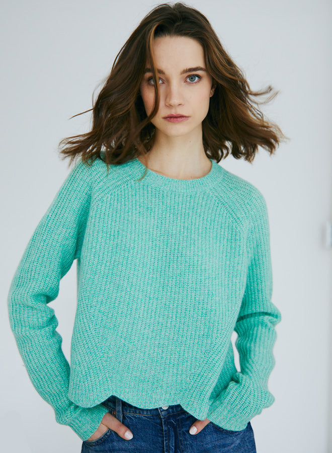 CASHMERE SCALLOPED SHAKER SWEATER (FIZZY MINT) - AUTUMN CASHMERE