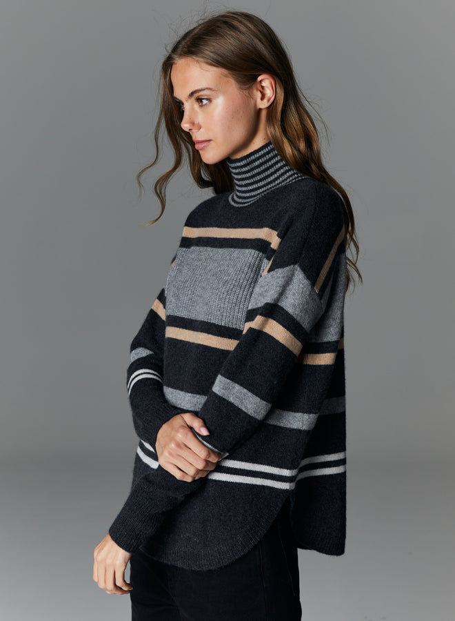 STRIPED HIGH NECK SWEATER - AUTUMN CASHMERE