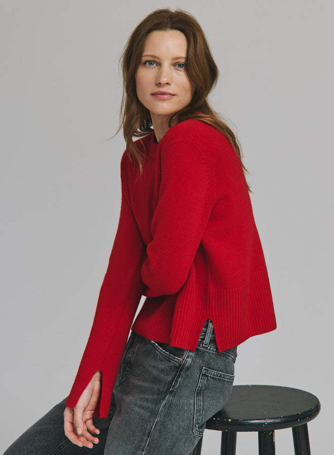 CROPPED BOXY CREW WITH SLITS (BLAZER) - AUTUMN CASHMERE