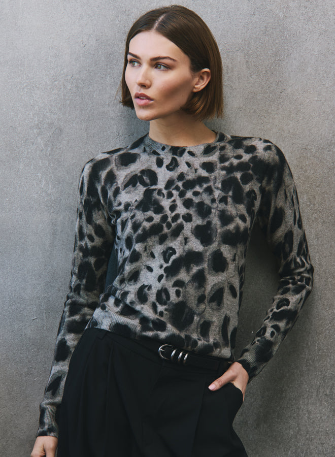 WATERCOLOUR PRINT CHEETAH CREWNECK - AUTUMN CASHMERE