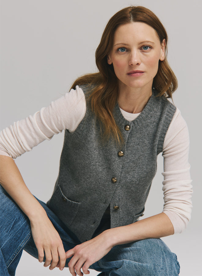 BUTTON FRONT VEST (CEMENT) - AUTUMN CASHMERE