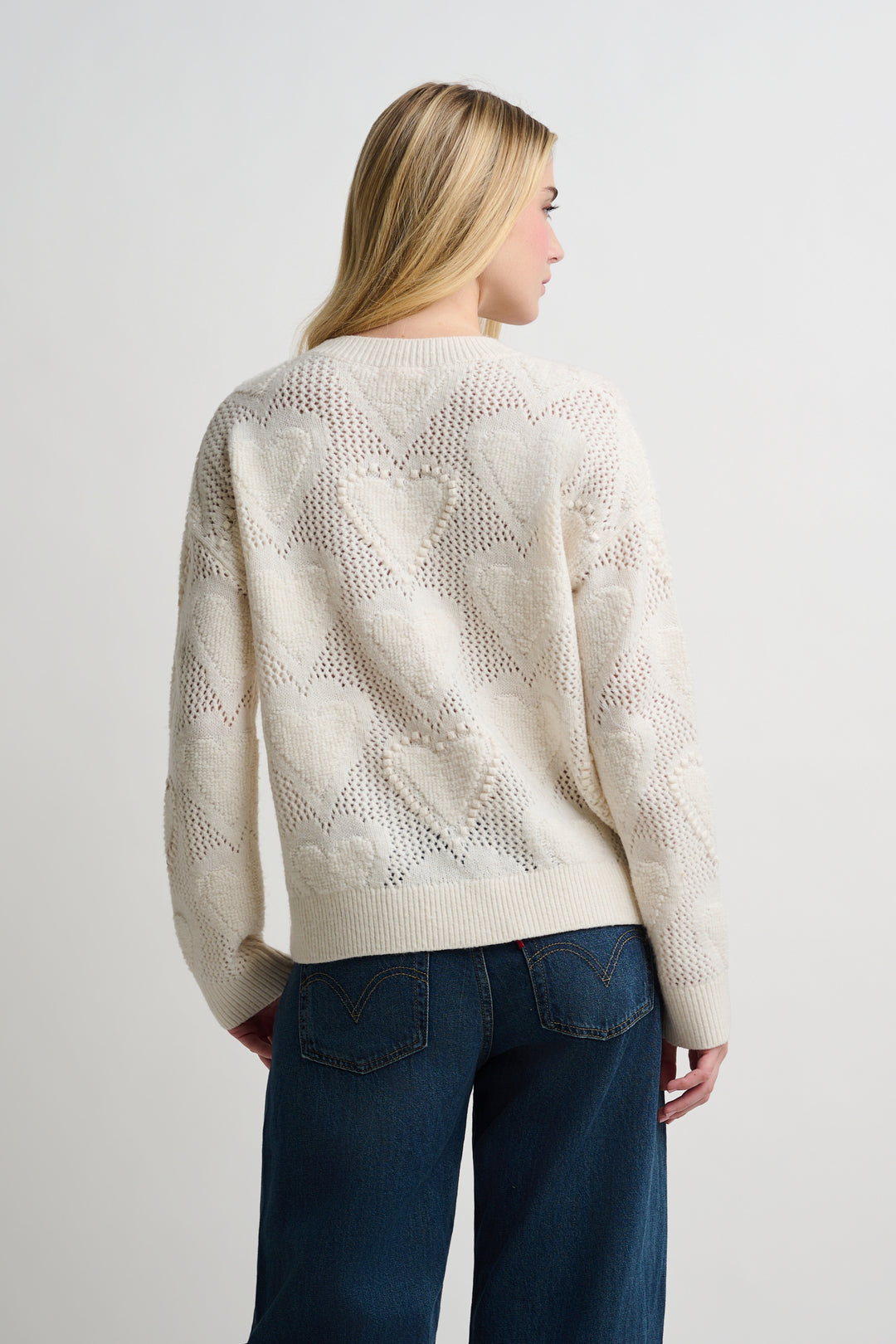 LOVE STITCH CREWNECK SWEATER (WINTER WHITE) - LISA TODD