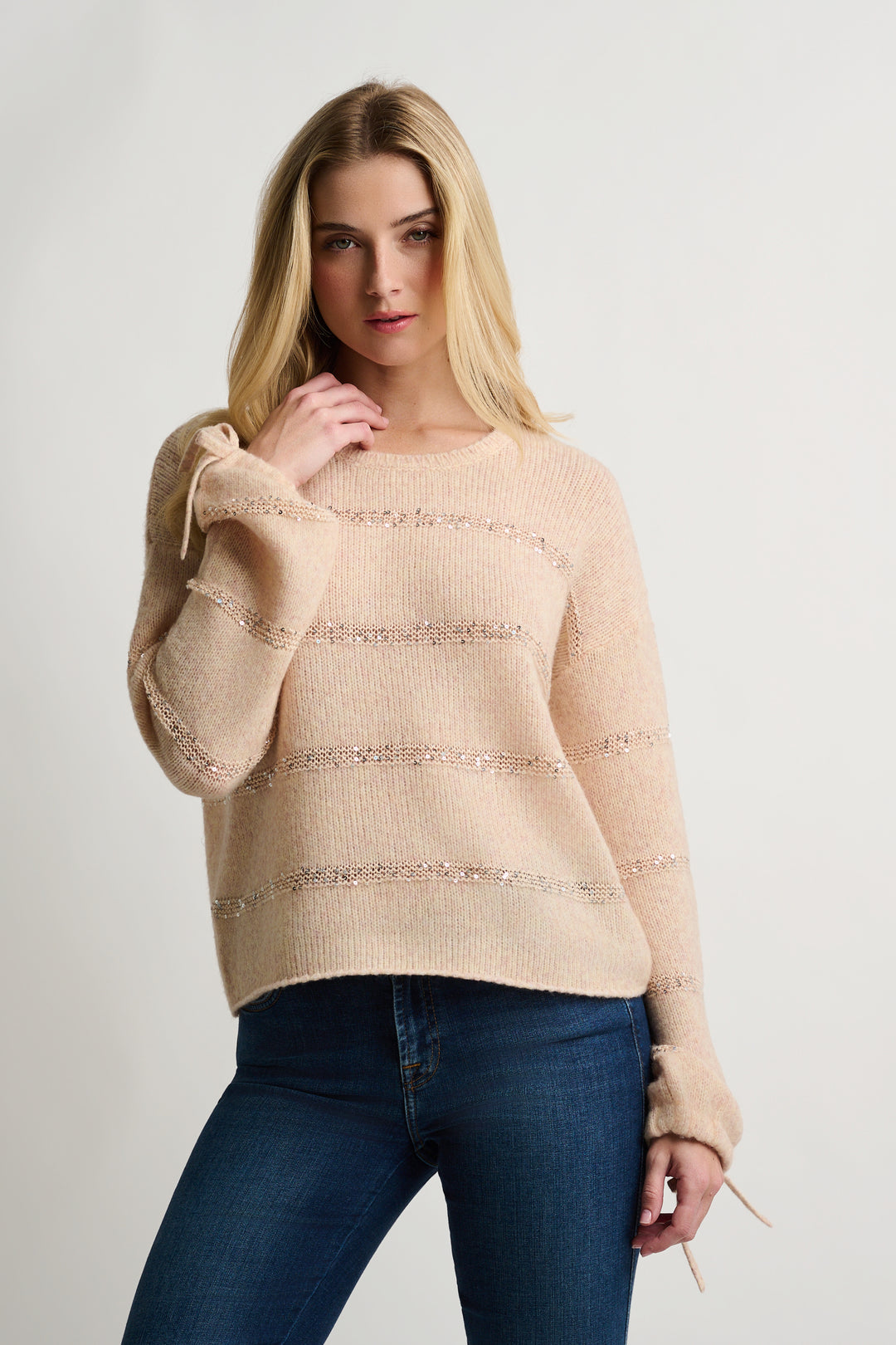SHIMMER STRIPE SWEATER (BLUSH) - LISA TODD