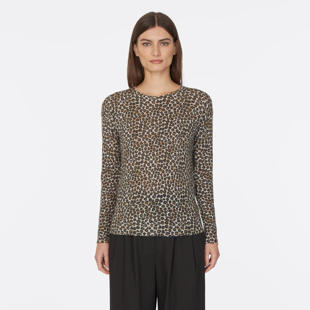 LEOPARD PRINT DISTRESSED CASHMERE CREW - AUTUMN CASHMERE