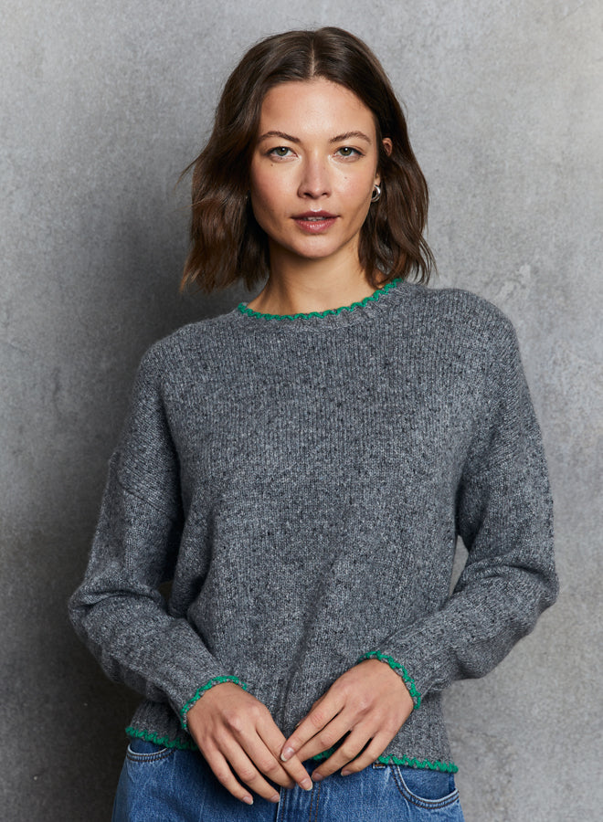 TIPPED CREWNECK SWEATER (CEMENT/LEPRECHAUN) - AUTUMN CASHMERE