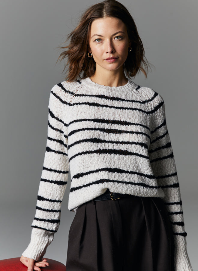 STRIPED RAGLAN SLEEVE CREW - AUTUMN CASHMERE