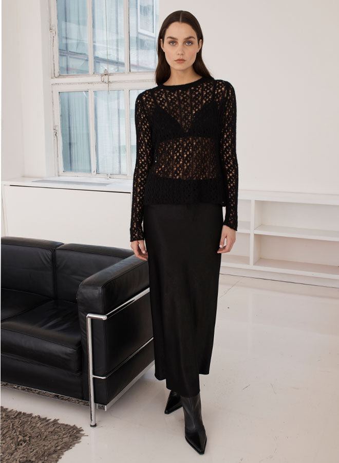 OPEN POINTELLE CREWNECK SWEATER - AUTUMN CASHMERE