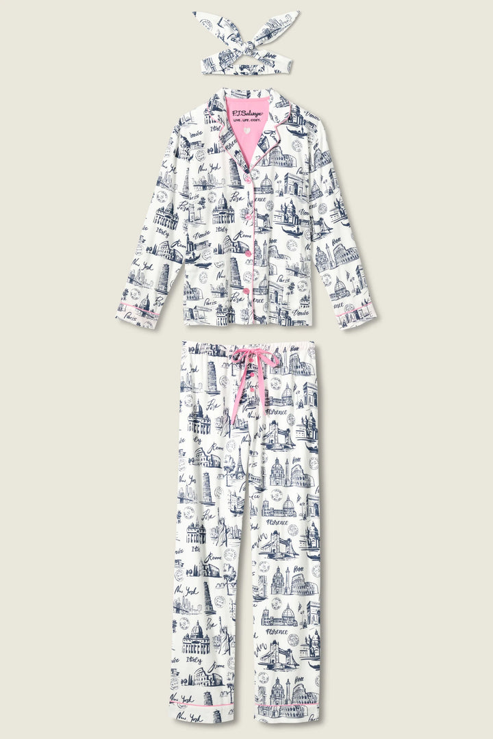 BON VOYAGE FLANNEL PJ SET (WHITE CLOUD) - PJ SALVAGE