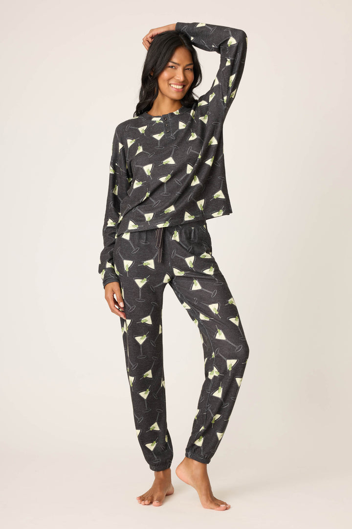 MERRIER WITH A MARTINI PJ SET (BLACK) - PJ SALVAGE