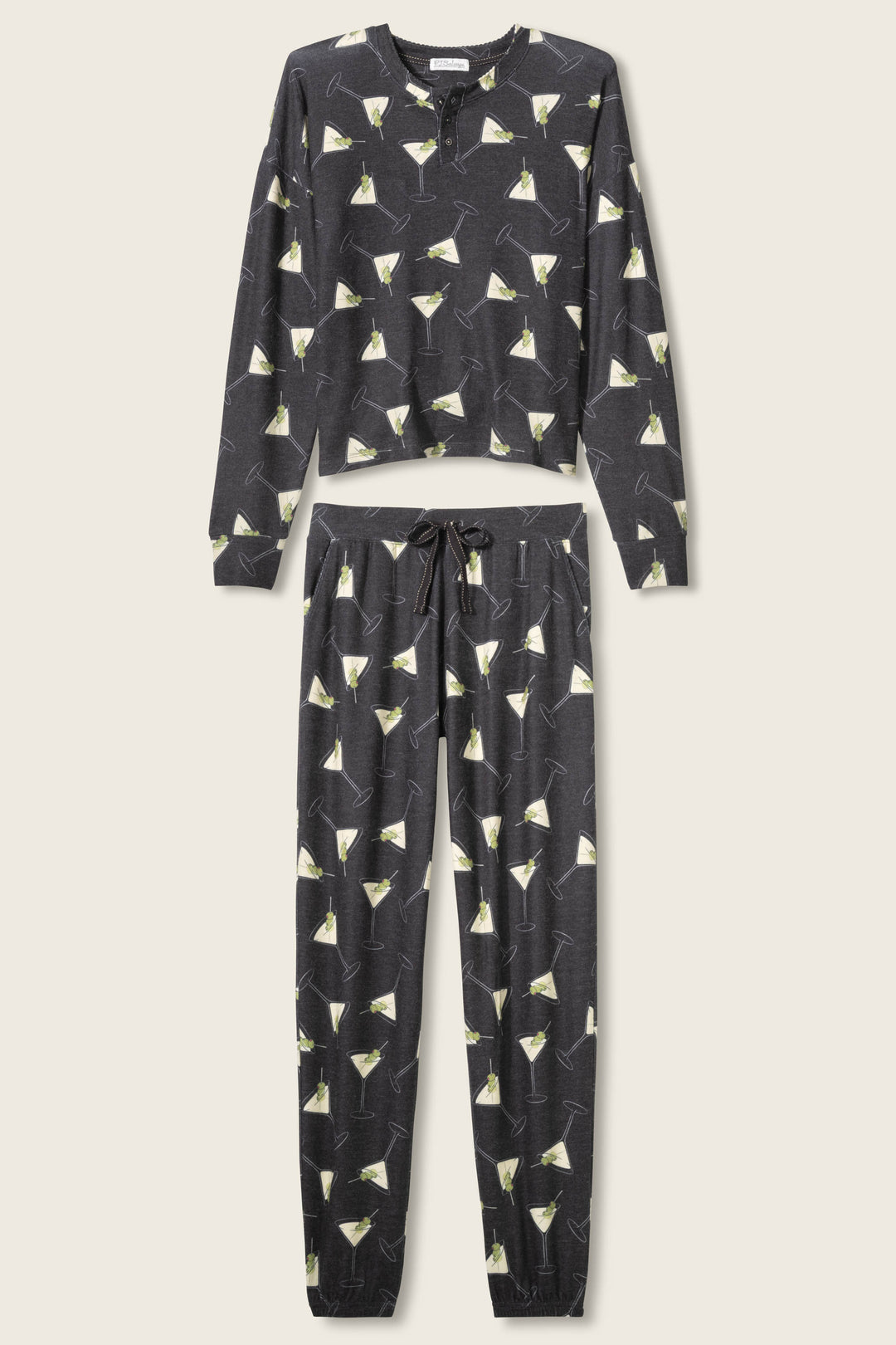 MERRIER WITH A MARTINI PJ SET (BLACK) - PJ SALVAGE