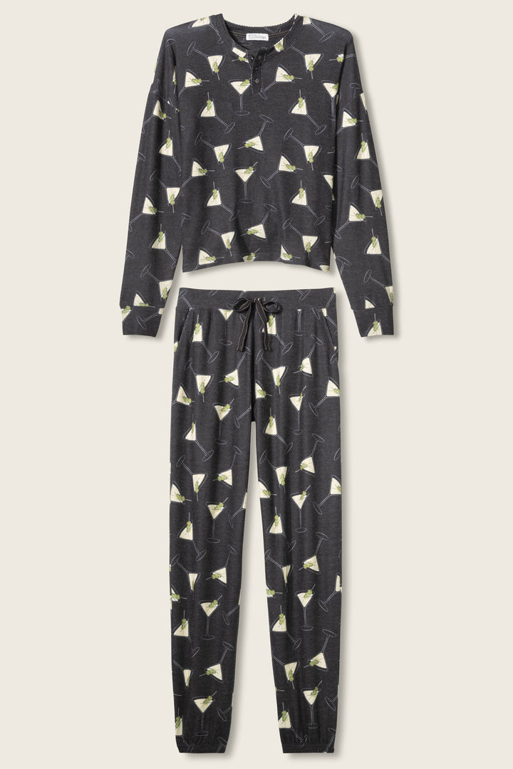 MERRIER WITH A MARTINI PJ SET (BLACK) - PJ SALVAGE