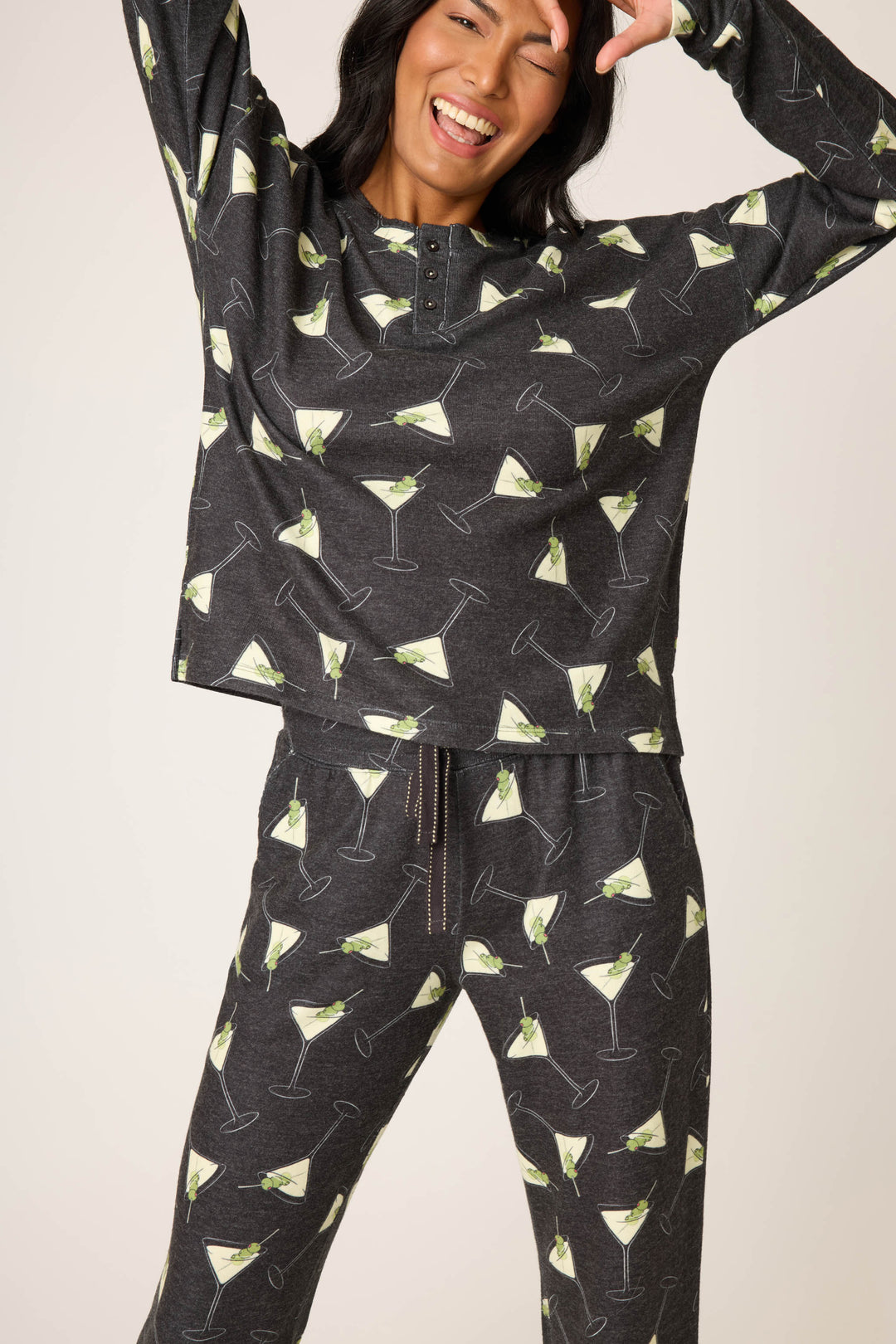 MERRIER WITH A MARTINI PJ SET (BLACK) - PJ SALVAGE