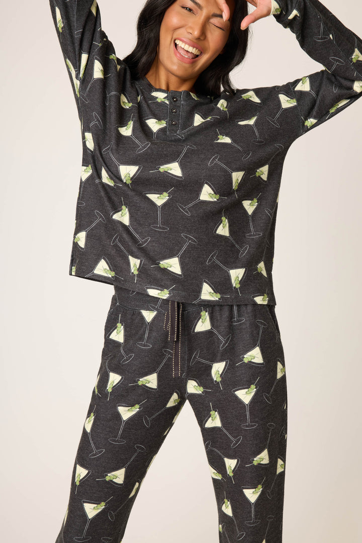 MERRIER WITH A MARTINI PJ SET (BLACK) - PJ SALVAGE