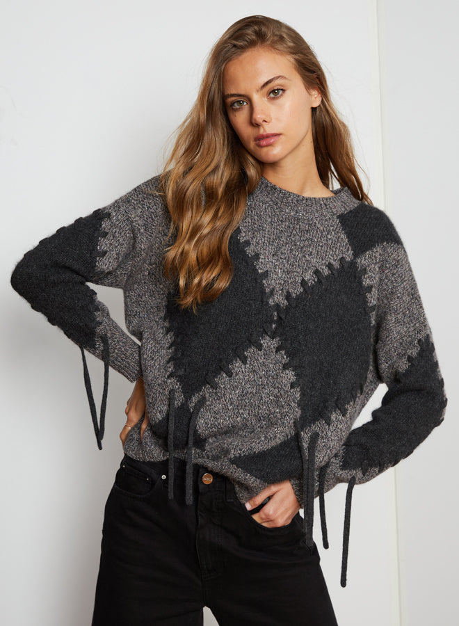 BOXY LACED DIAMOND CREWNECK SWEATER - AUTUMN CASHMERE
