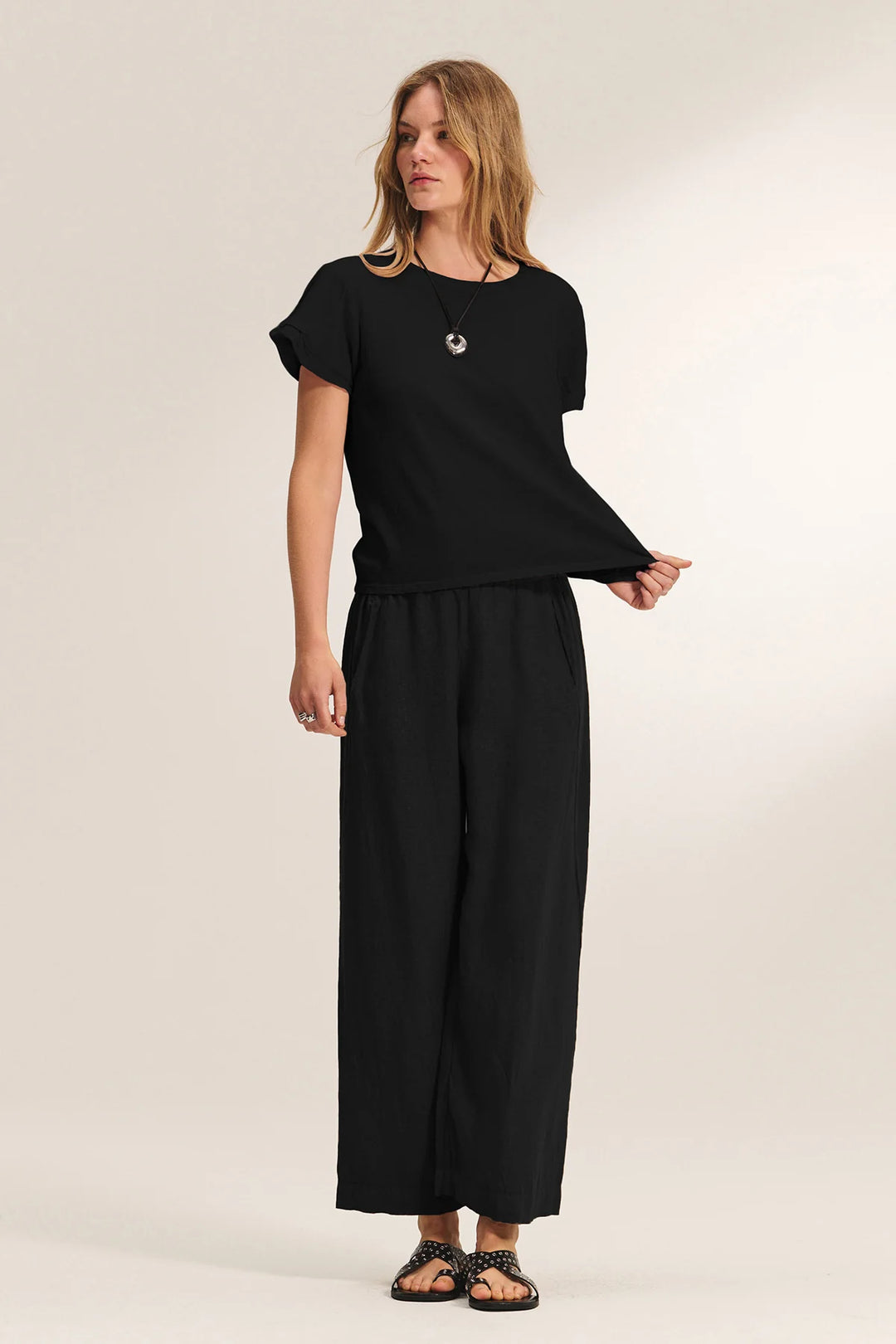 LOLA WOVEN LINEN PANT (BLACK) - VELVET