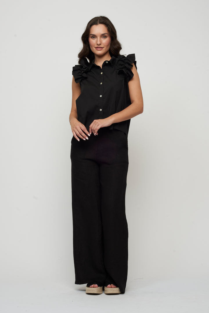 HIGH WAISTED LINEN PANT (BLACK) - PISTACHE