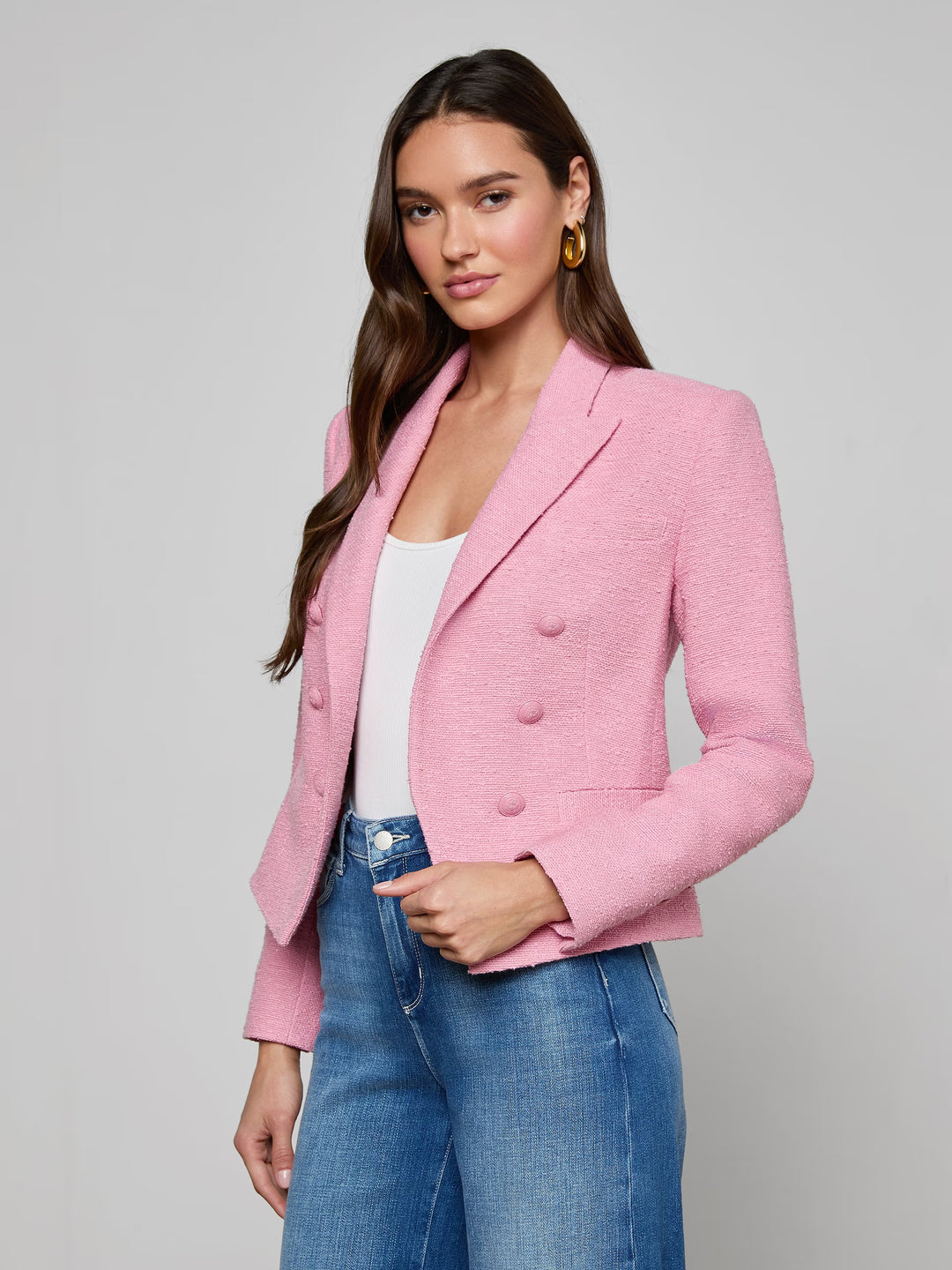 BROOKE DBL BREASTED CROP BLAZER (FONDANT PINK) - L'AGENCE