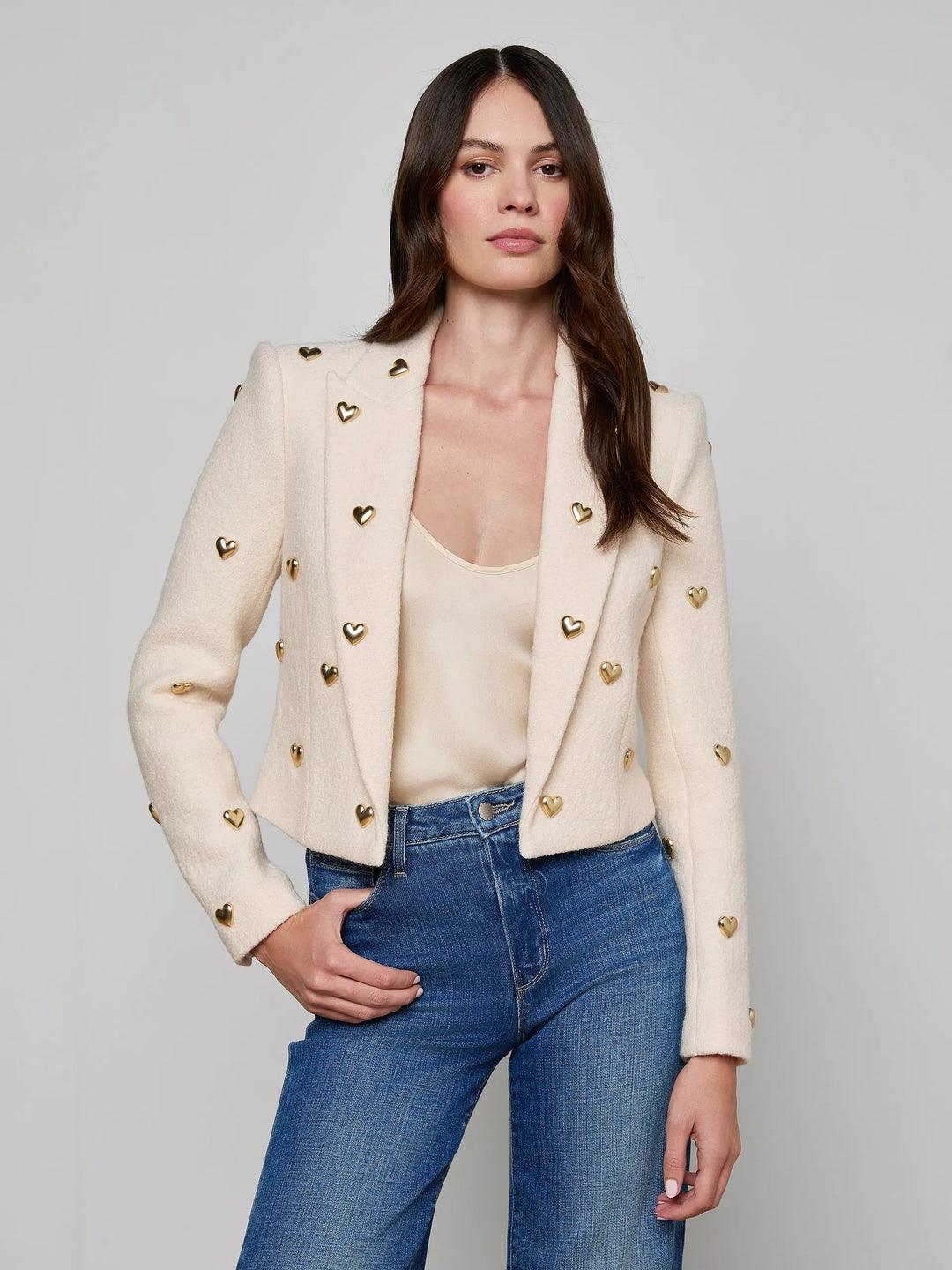 JEN CROP BLAZER W/ HEARTS (ECRU) - L'AGENCE
