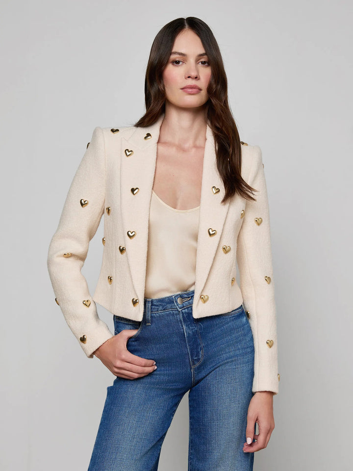 JEN CROP BLAZER W/ HEARTS (ECRU) - L'AGENCE