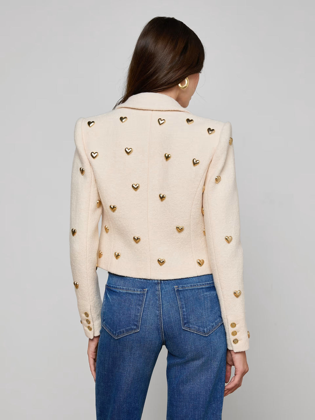 JEN CROP BLAZER W/ HEARTS (ECRU) - L'AGENCE
